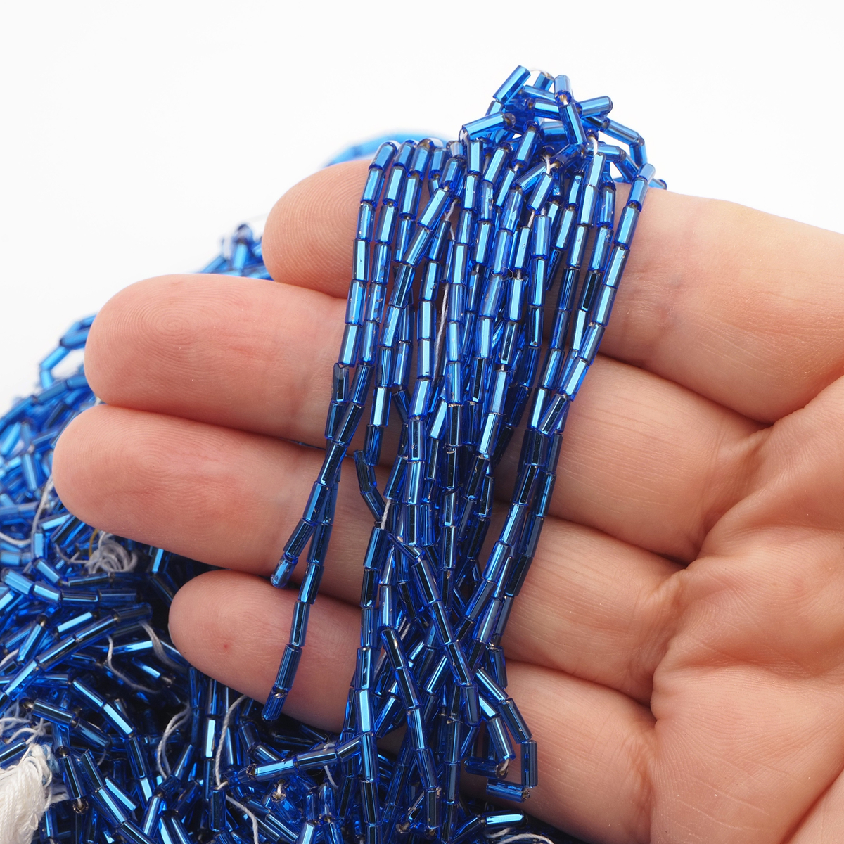Master Hank sapphire blue silver lined bugle seed glass beads 14/0 Vintage Czech