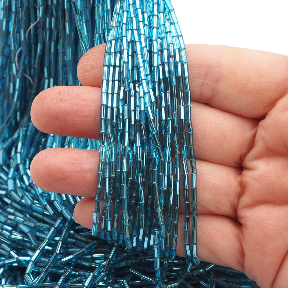 Master Hank Aqua blue silver lined HEXAGON bugle seed glass beads 12/0 Vintage Czech
