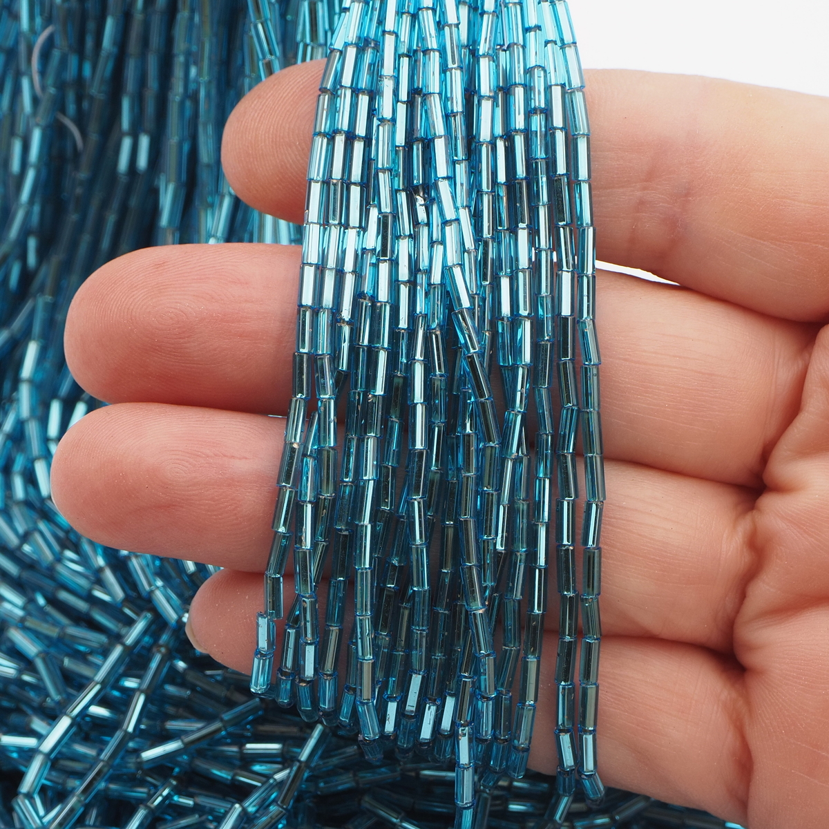 Master Hank Aqua blue silver lined HEXAGON bugle seed glass beads 12/0 Vintage Czech