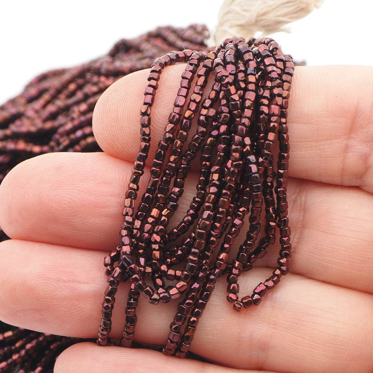 Hank antique Czech metallic Purple faceted cut glass seed beads 12/0