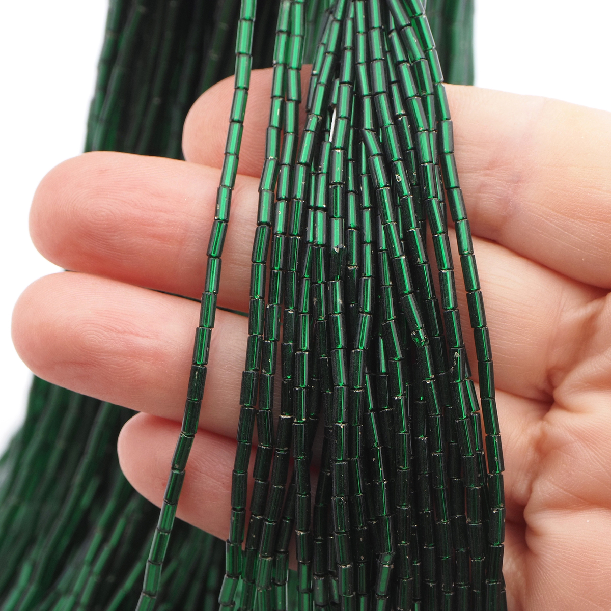 Master Hank Green silver lined bugle glass beads 12/0 Vintage Czech