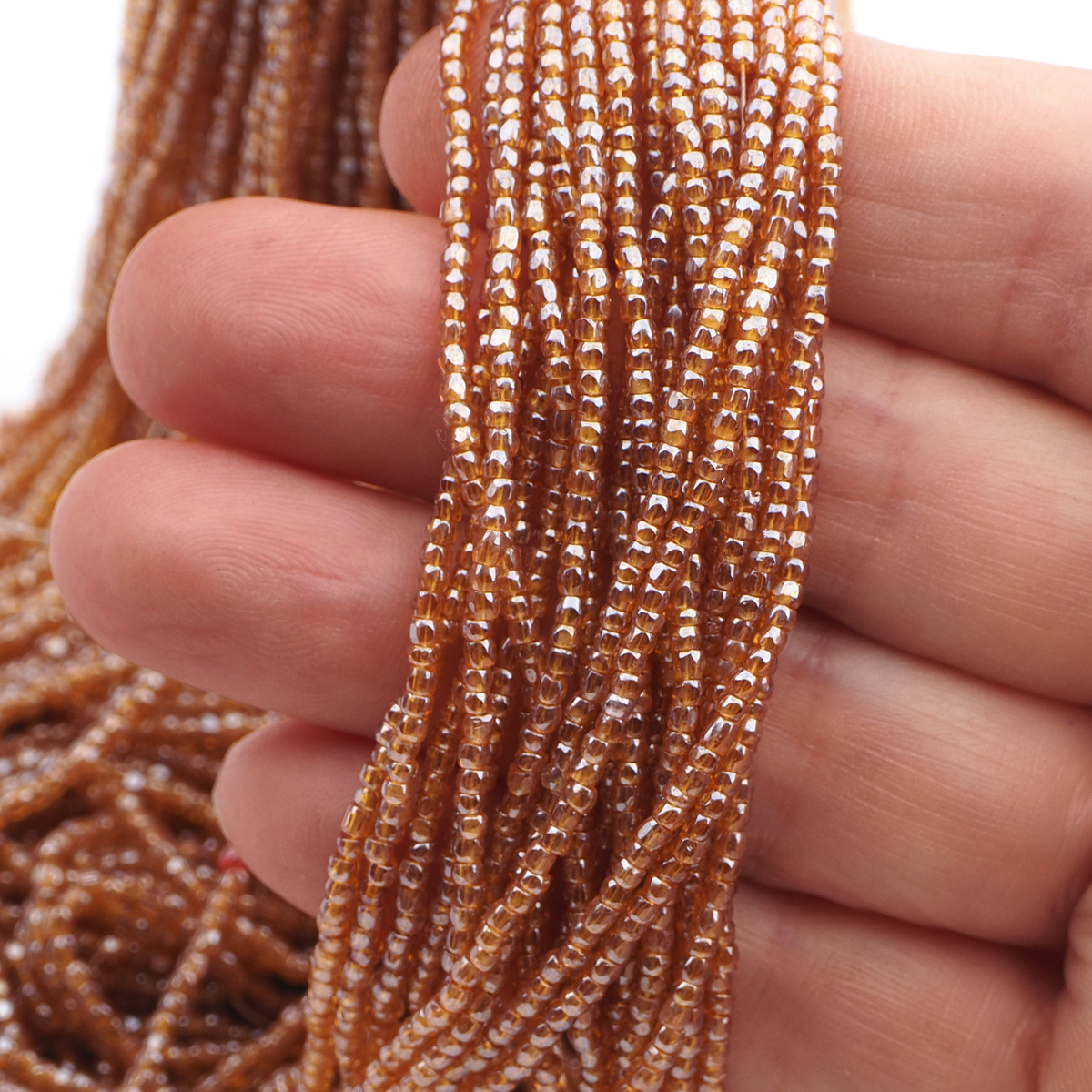 Master Hank Topaz fire polished lustre faceted cut seed glass beads 12/0 Vintage Czech