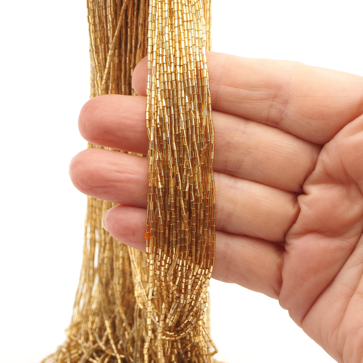 Master Hank gold lined bugle seed glass beads 12/0 Vintage Czech