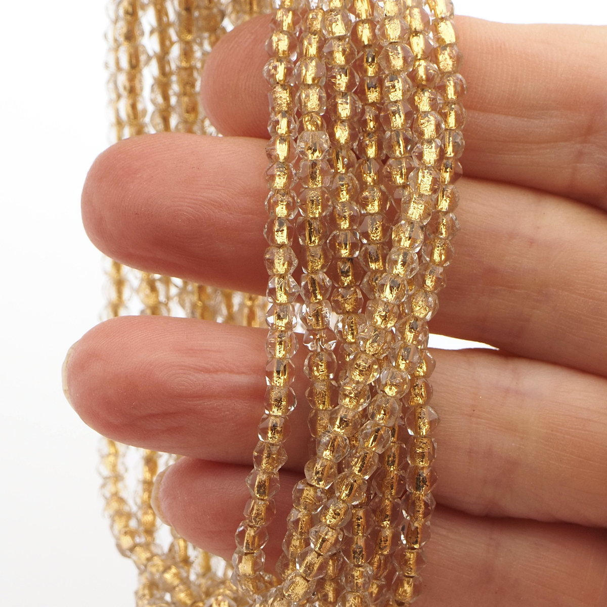 Hank Clear Gold lined English cut glass beads 4 mm 60g Vintage Czech 