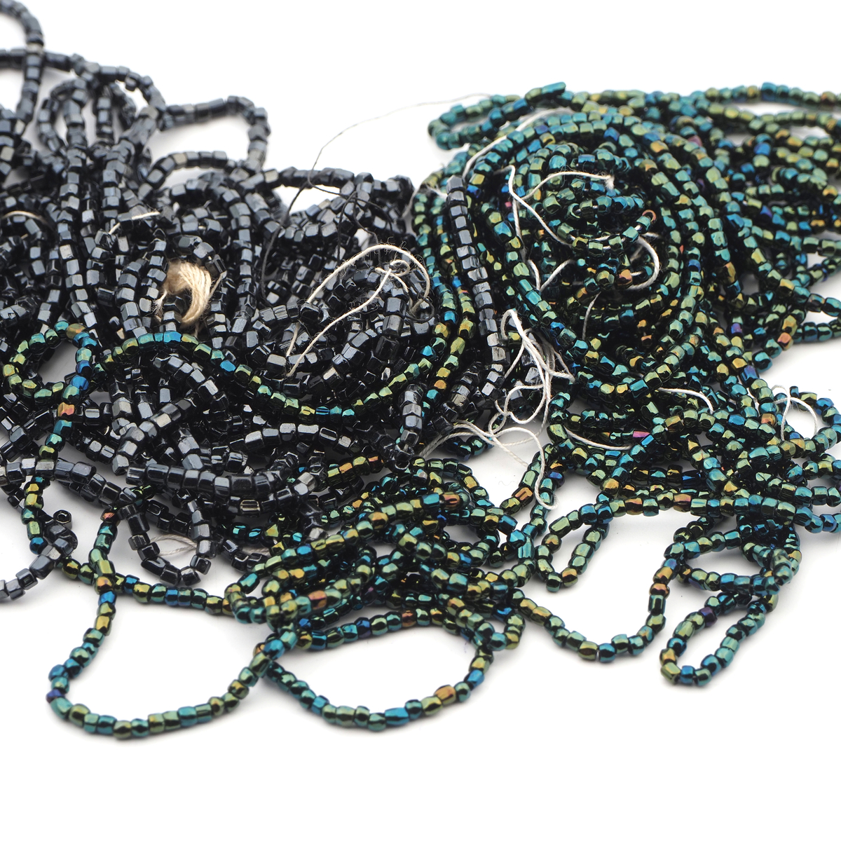 Mixed hank metallic lustre green hematite hexagon seed glass beads 40g 12/0 Vintage Czech