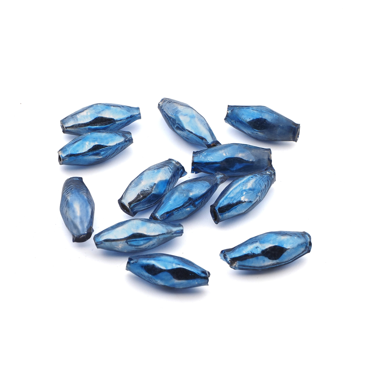 Lot (12) Czech Blue oval faceted blown mercury glass Christmas garland beads 25mm