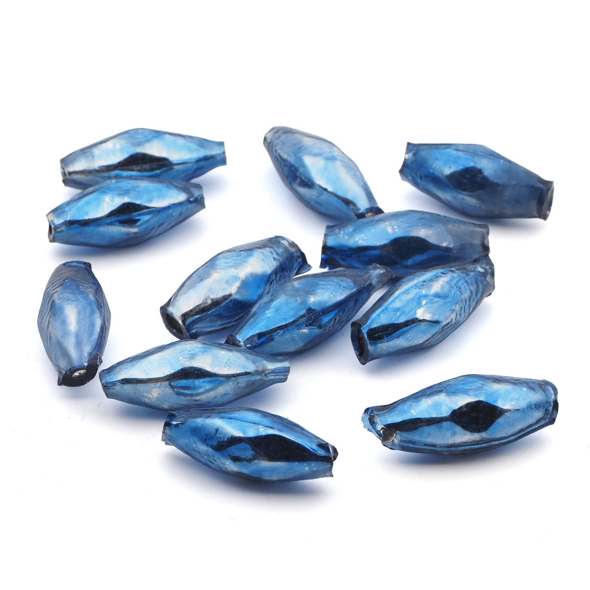 Lot (12) Czech Blue oval faceted blown mercury glass Christmas garland beads 25mm