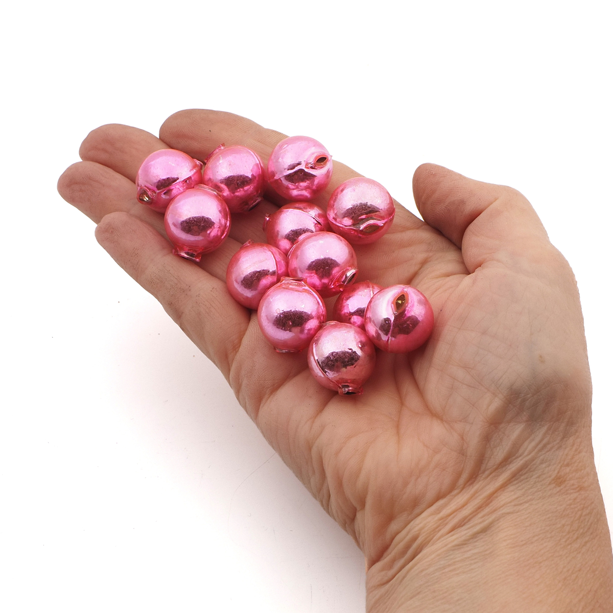 Lot (12) Czech round blown mercury glass Pink Christmas garland beads 20mm
