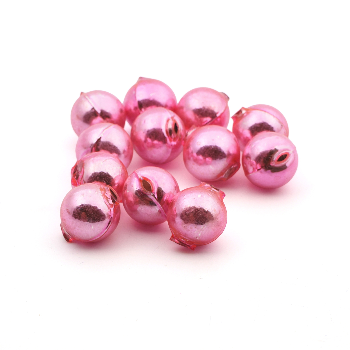 Lot (12) Czech round blown mercury glass Pink Christmas garland beads 20mm