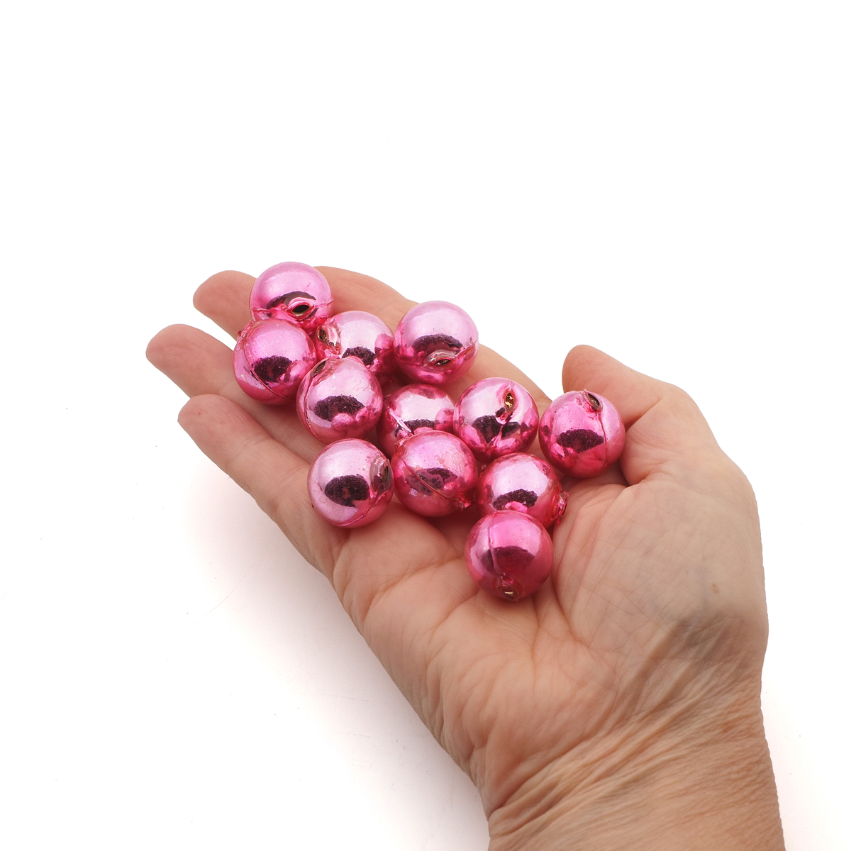 Lot (12) Czech round blown mercury glass Pink Christmas garland beads 18mm