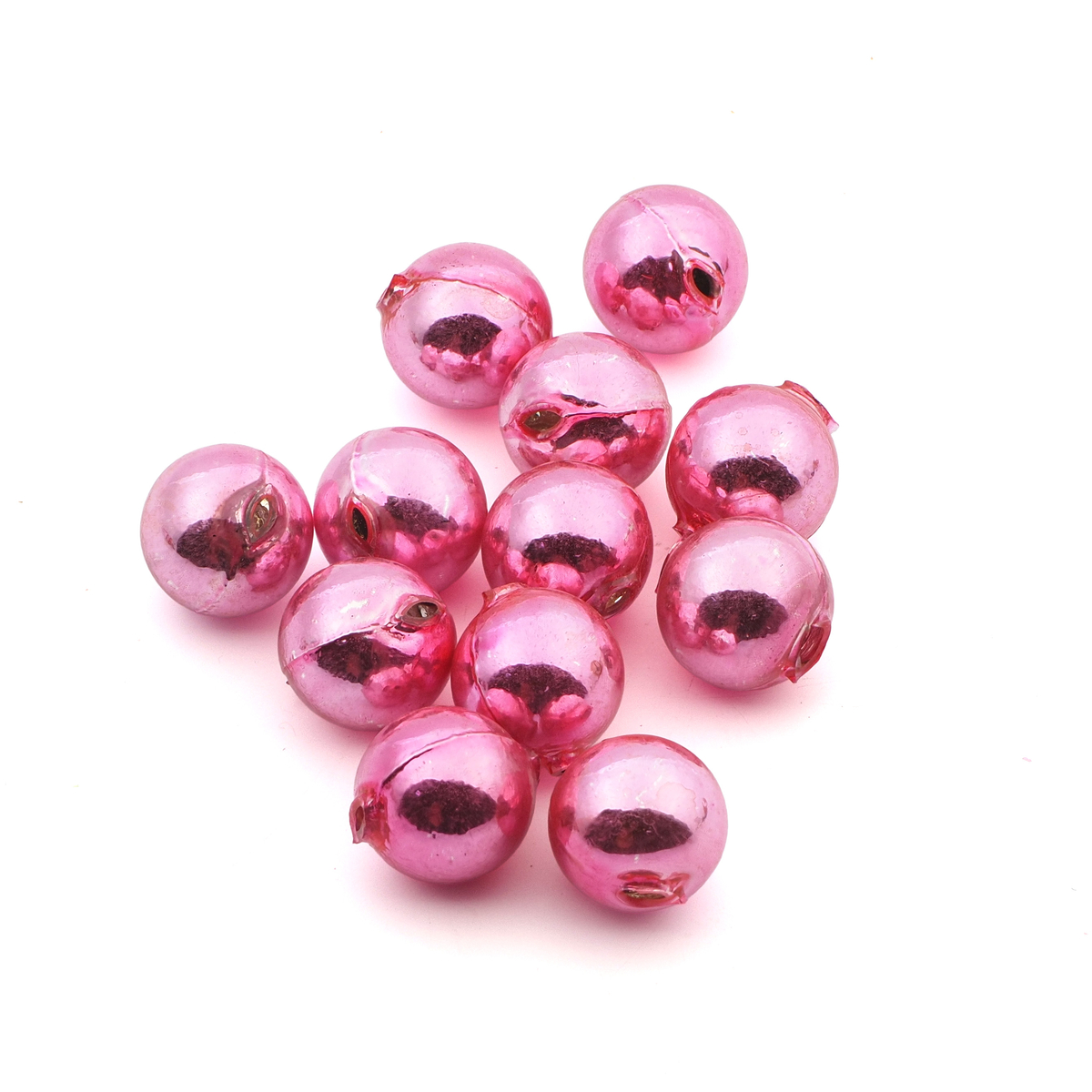 Lot (12) Czech round blown mercury glass Pink Christmas garland beads 18mm