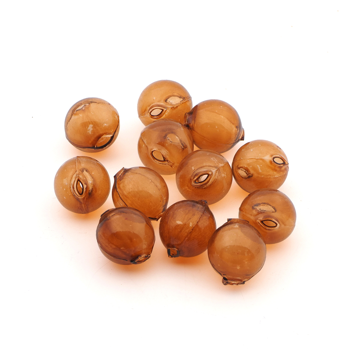 Lot (12) Czech transparent Brown round blown glass Christmas garland beads 18mm