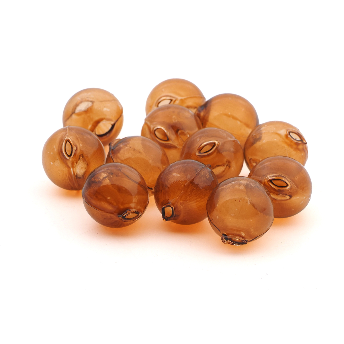 Lot (12) Czech transparent Brown round blown glass Christmas garland beads 18mm