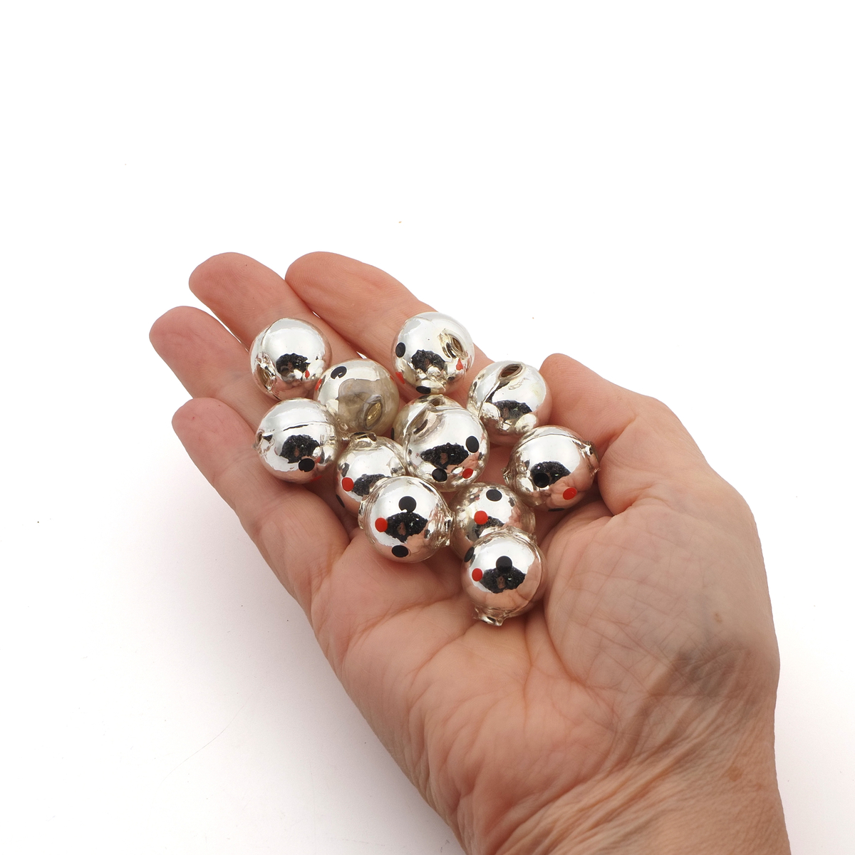 Lot (12) Czech silver round Face blown mercury glass Christmas garland beads 18mm
