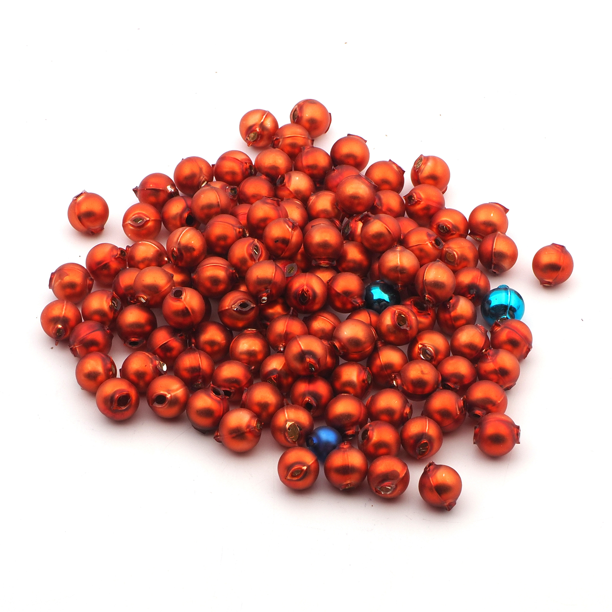 Lot (110) Czech round blown mercury glass matte orange red Christmas garland beads 13mm