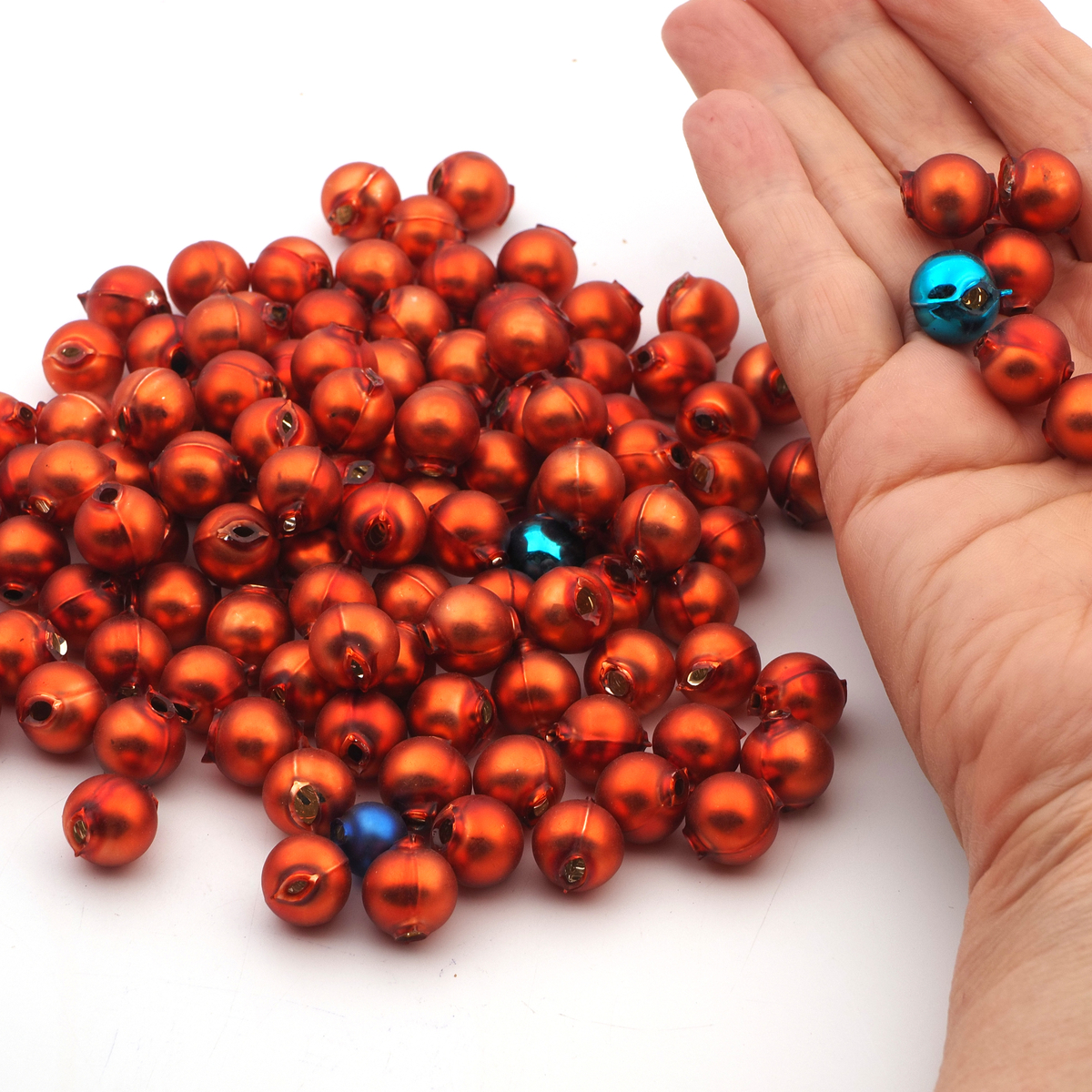 Lot (110) Czech round blown mercury glass matte orange red Christmas garland beads 13mm