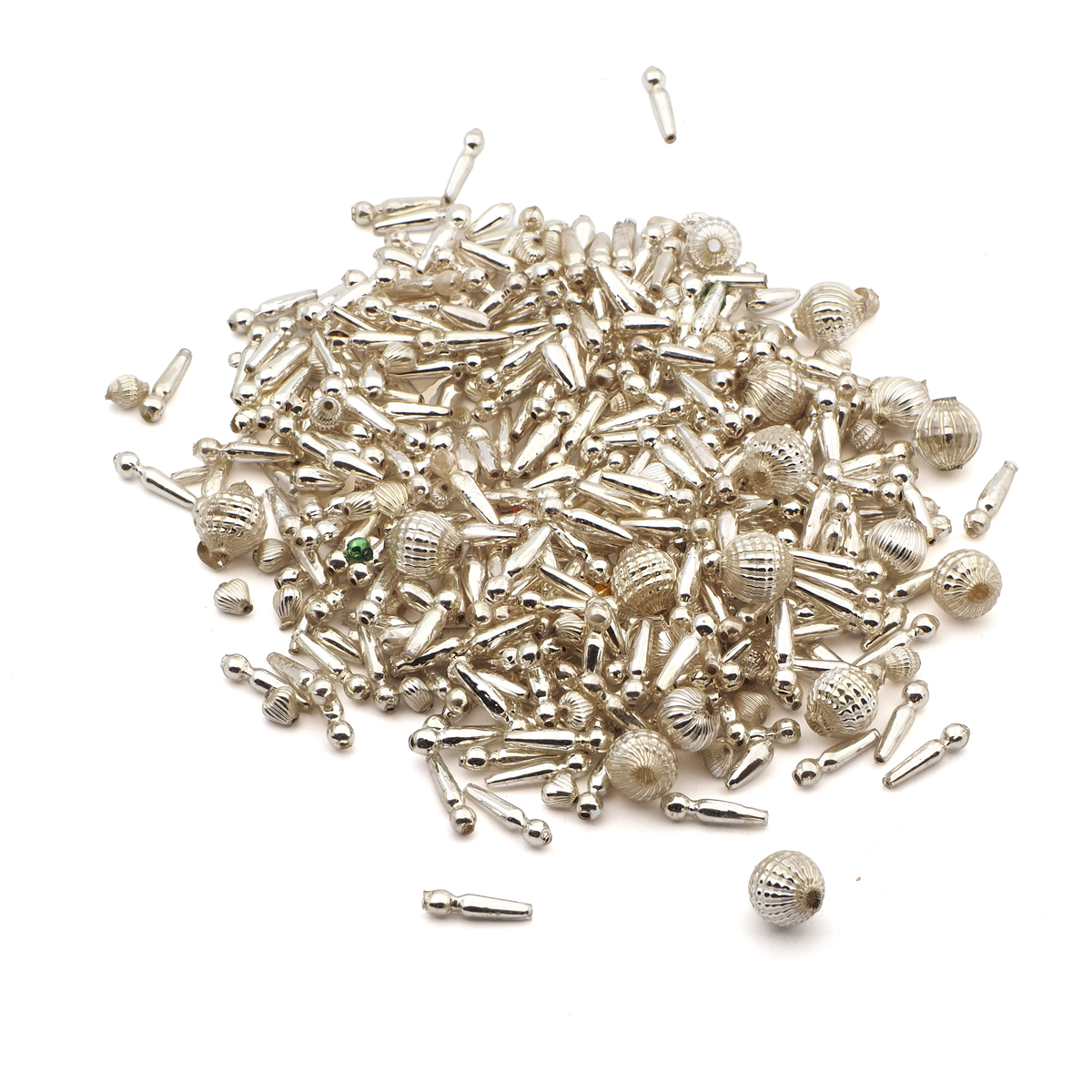hollow silver lined glass beads Mixed lot 44 grams variety sizes shapes 17 mm Vintage Czech Long Stick blown