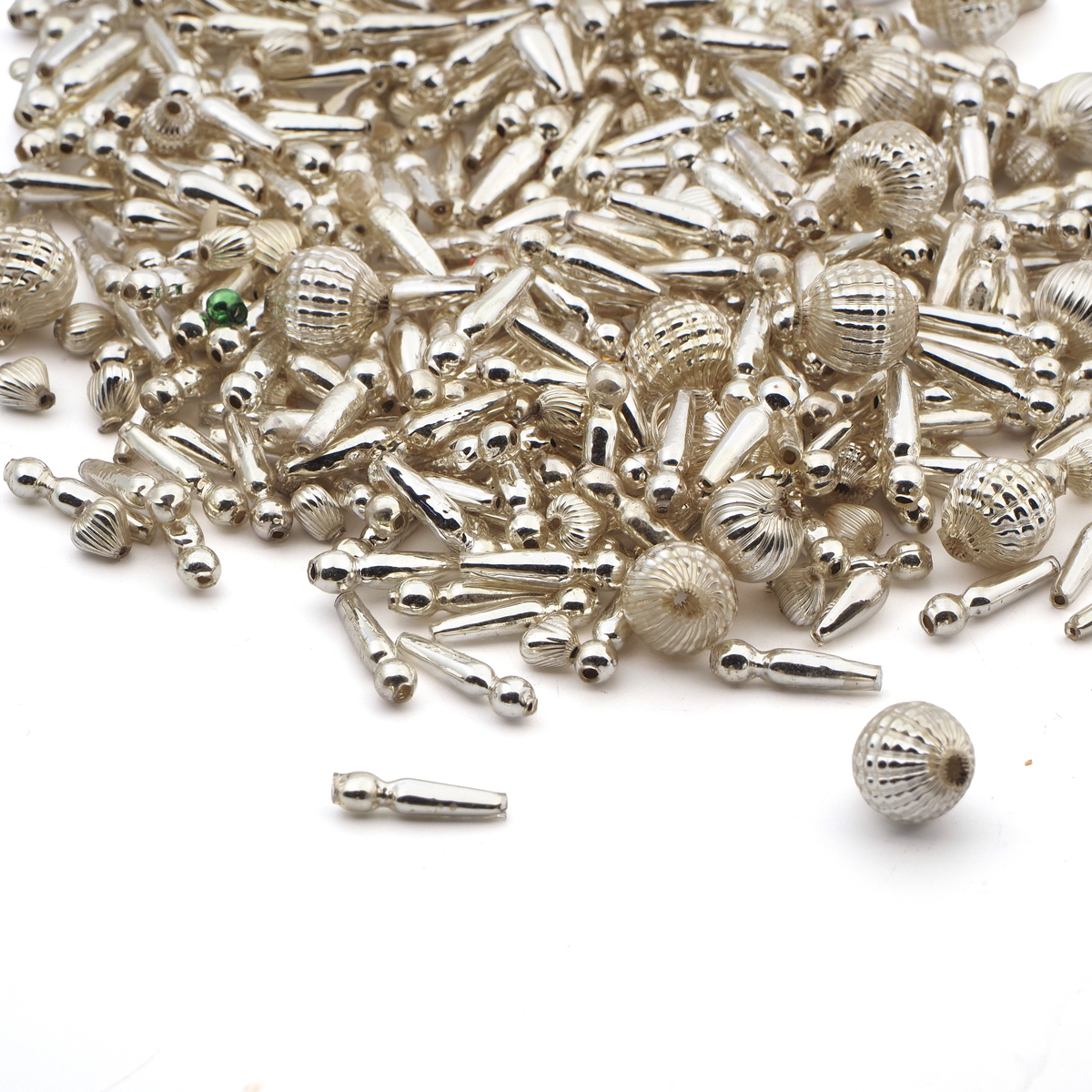 hollow silver lined glass beads Mixed lot 44 grams variety sizes shapes 17 mm Vintage Czech Long Stick blown
