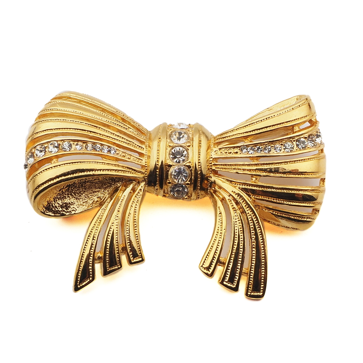 Vintage Czech clear rhinestone bow pin brooch