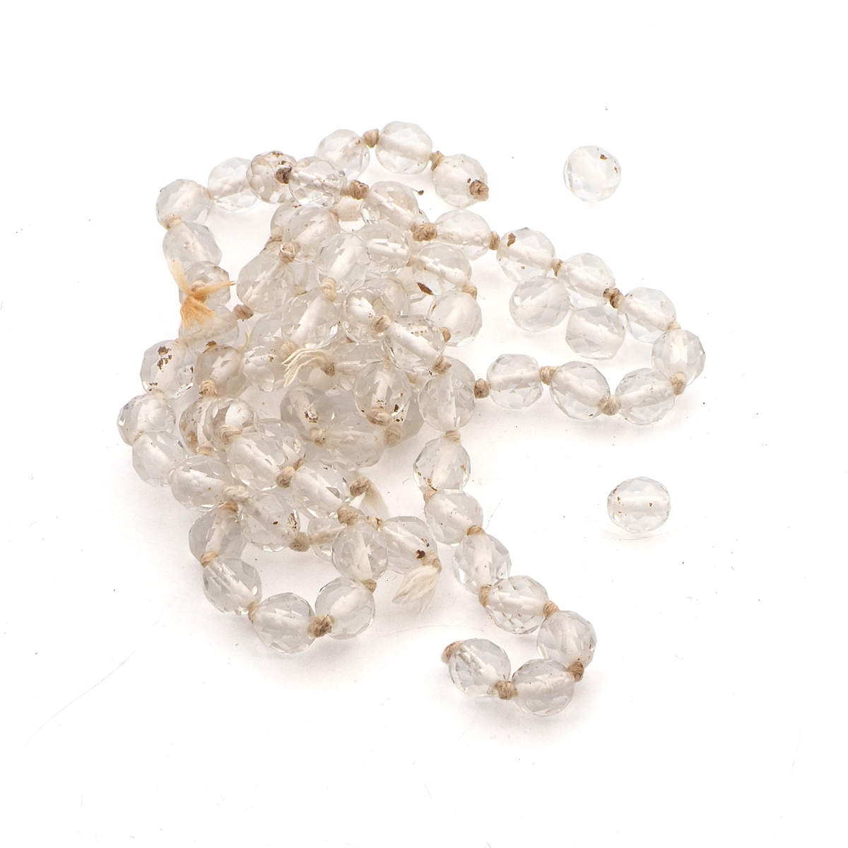 Clear crystal faceted glass Beads Lot 80 pcs 7 mm Czech vintage knotted strand