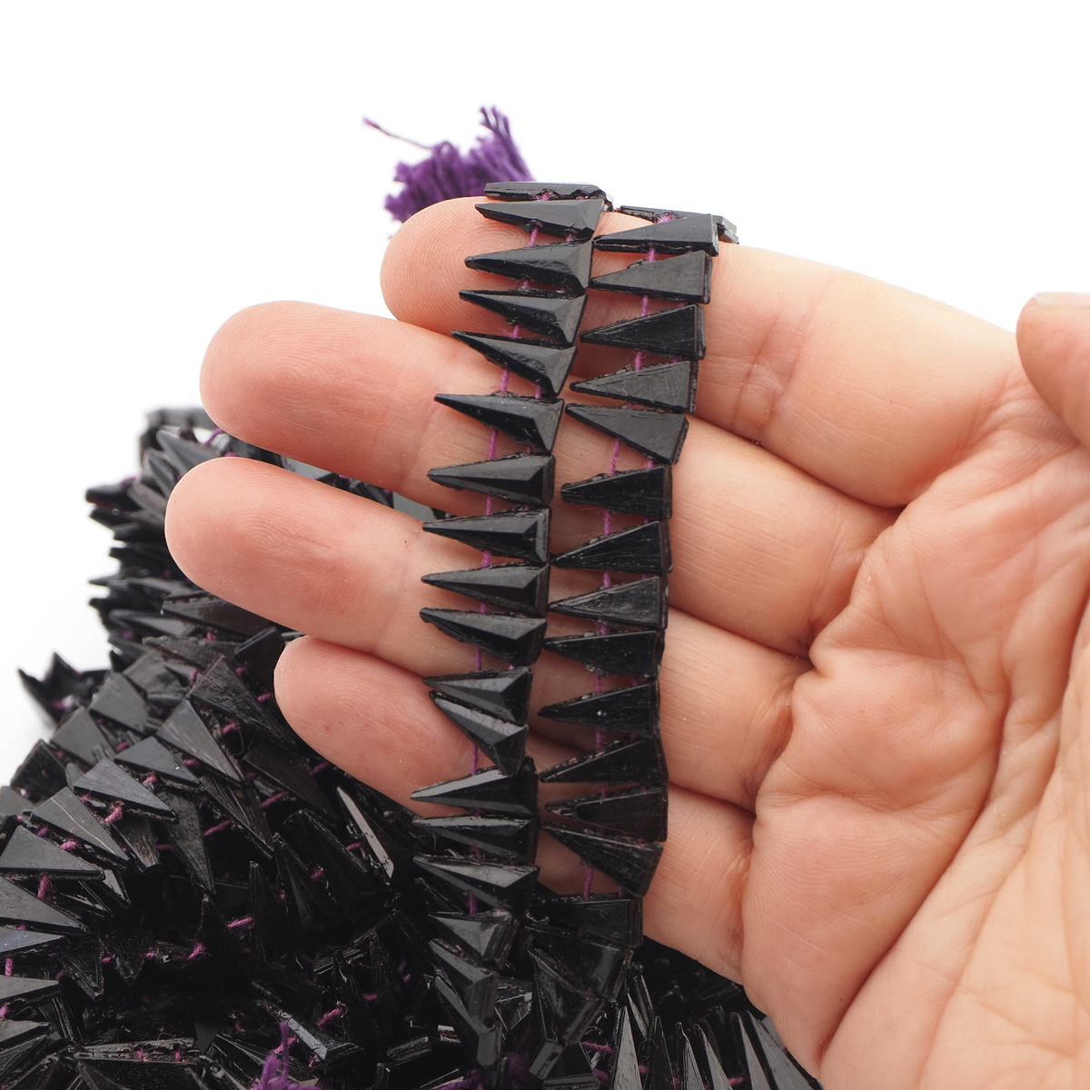 Victorian Antique faceted Black Triangle shape flat back glass beads Master Hank 13.5 mm