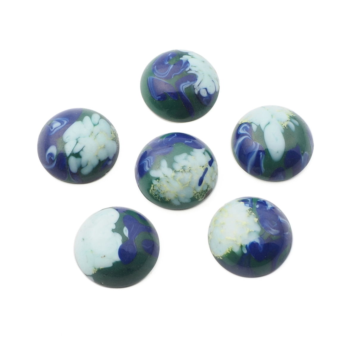 Lot (6) Czech vintage abstract cane glass cabochons 17mm
