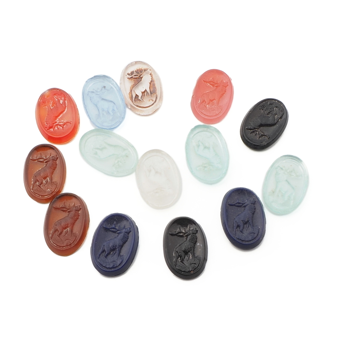 Lot (14) Czech antique oval stag cameo glass cabochons 12mm