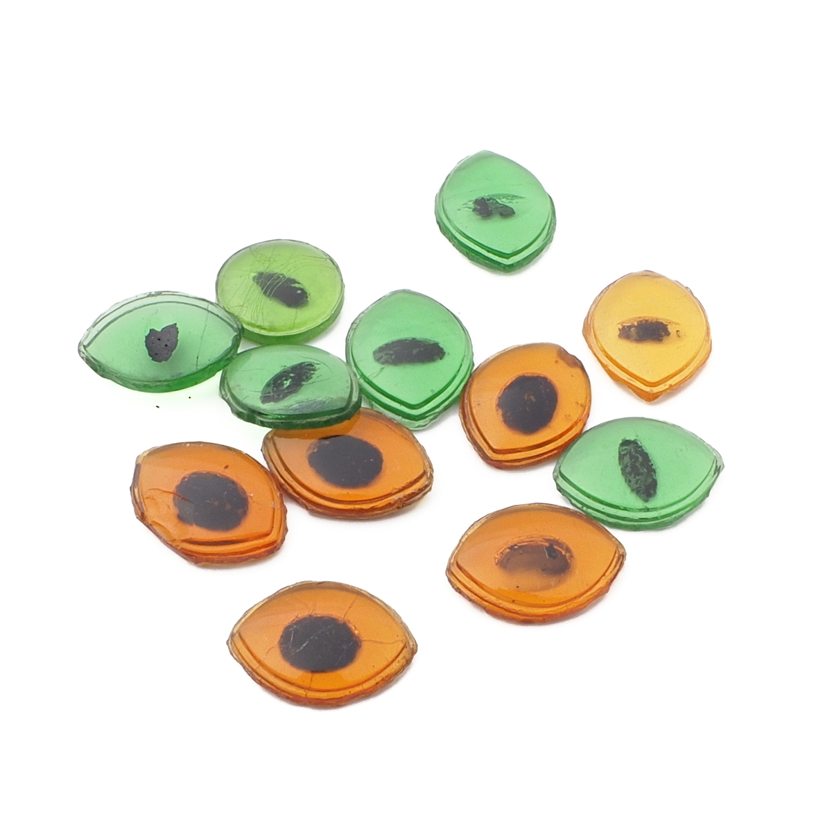 Lot (12) Czech vintage oval doll eye topaz glass cabochons 14x11mm