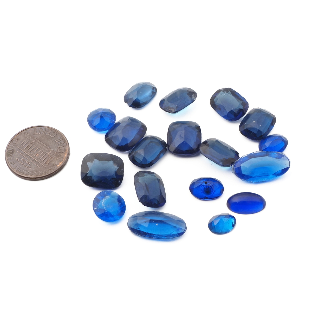 Lot (18) Czech vintage blue purple glass rhinestones cabochons