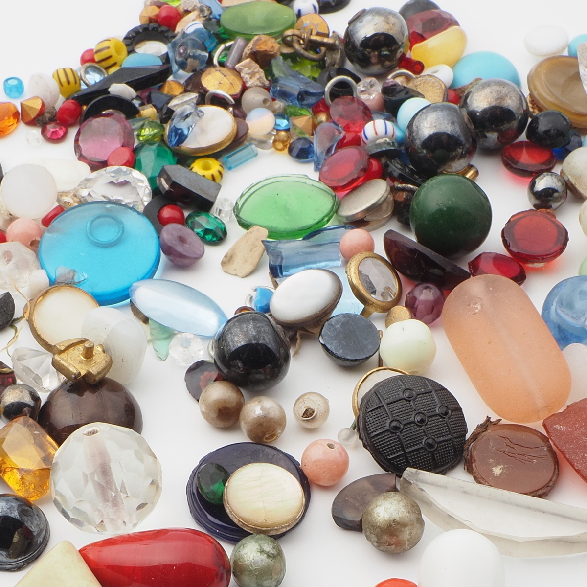 Lot (250+) Czech vintage assorted glass cabochons rhinestones beads buttons findings