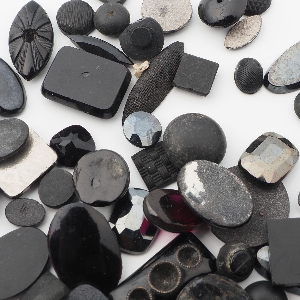 Lot (70) Czech vintage assorted black glass cabochons rhinestones headpin beads findings