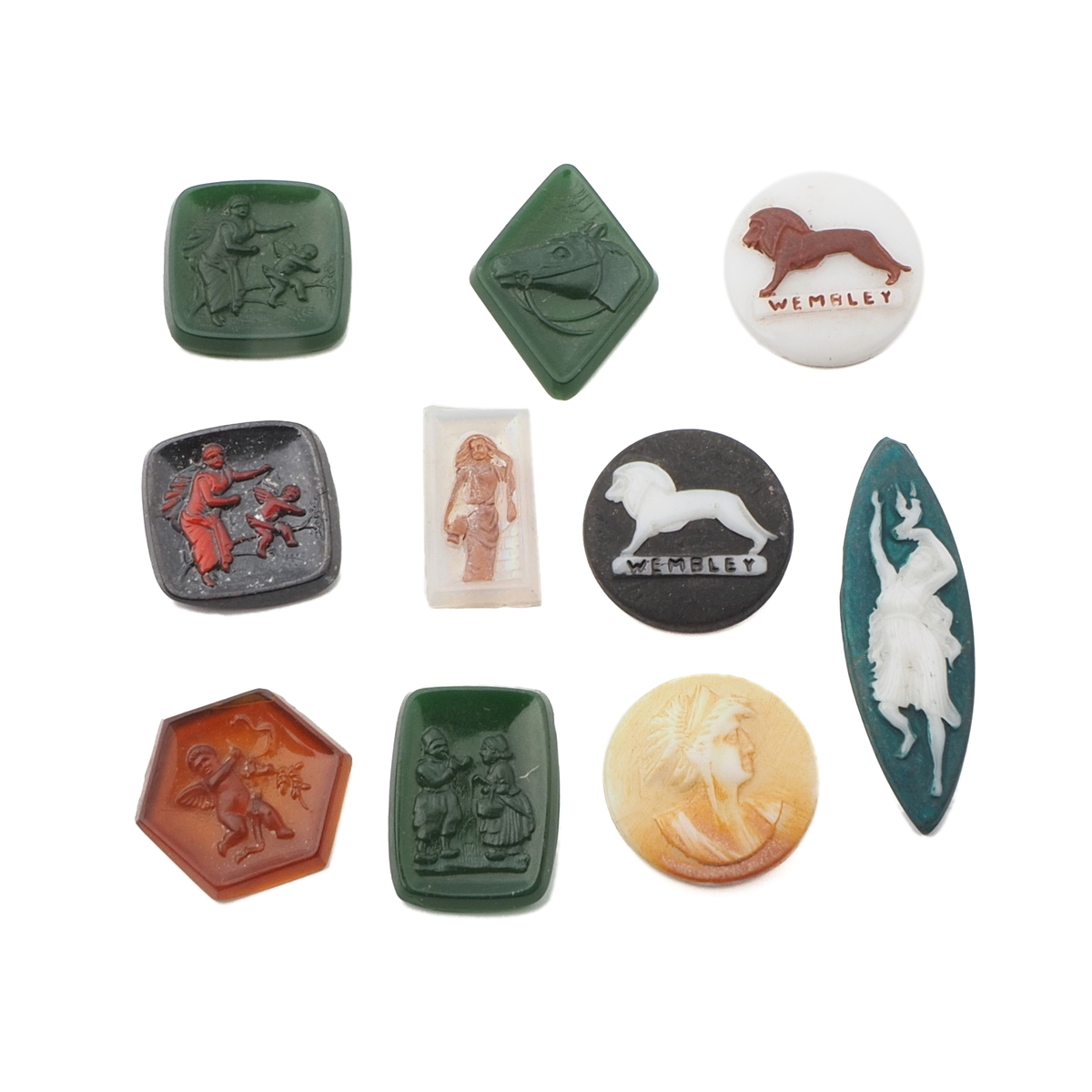 Lot (10) Czech antique cameo glass cabochons mythology Wembley figural
