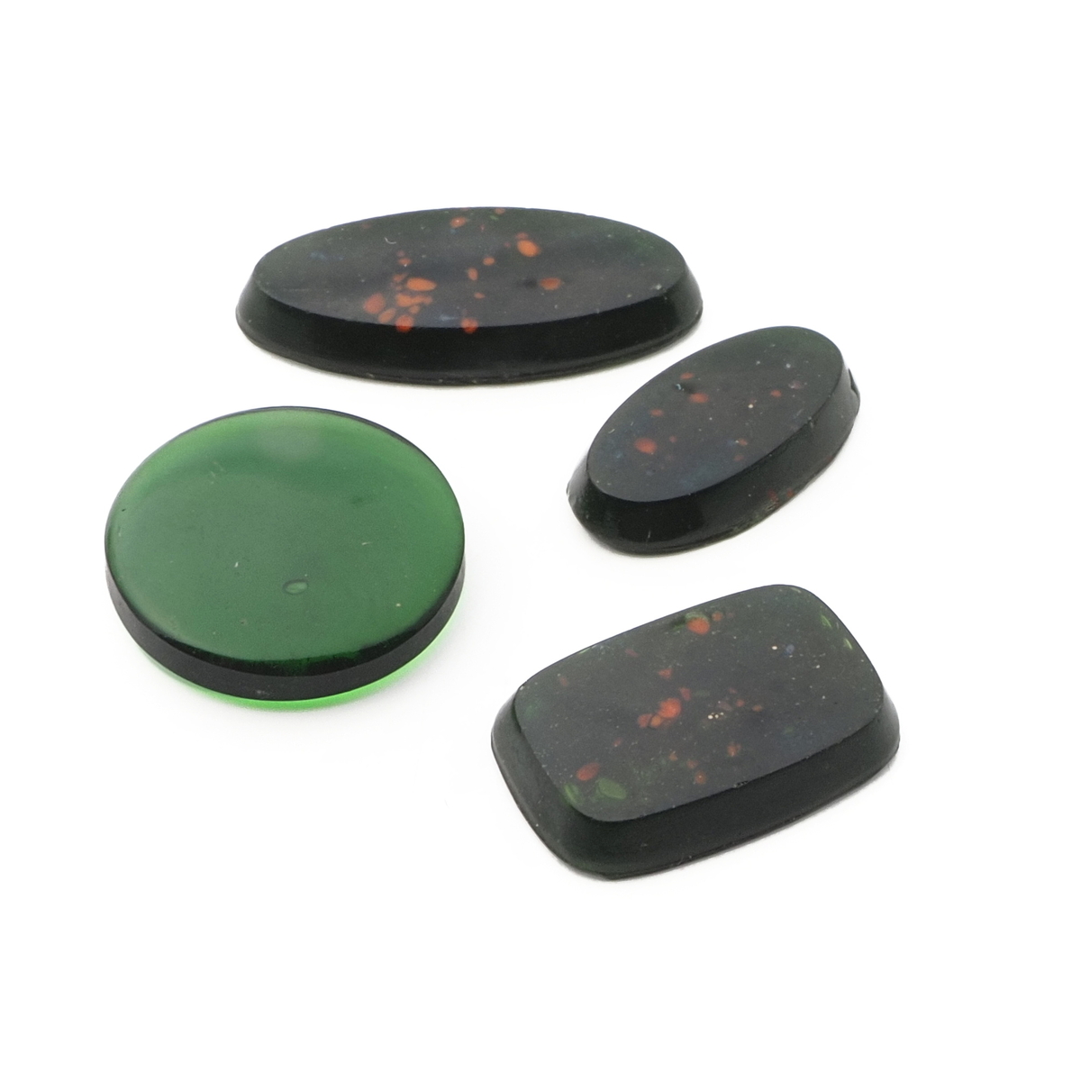 Lot (4) Czech vintage green marble lozenge glass cabochons