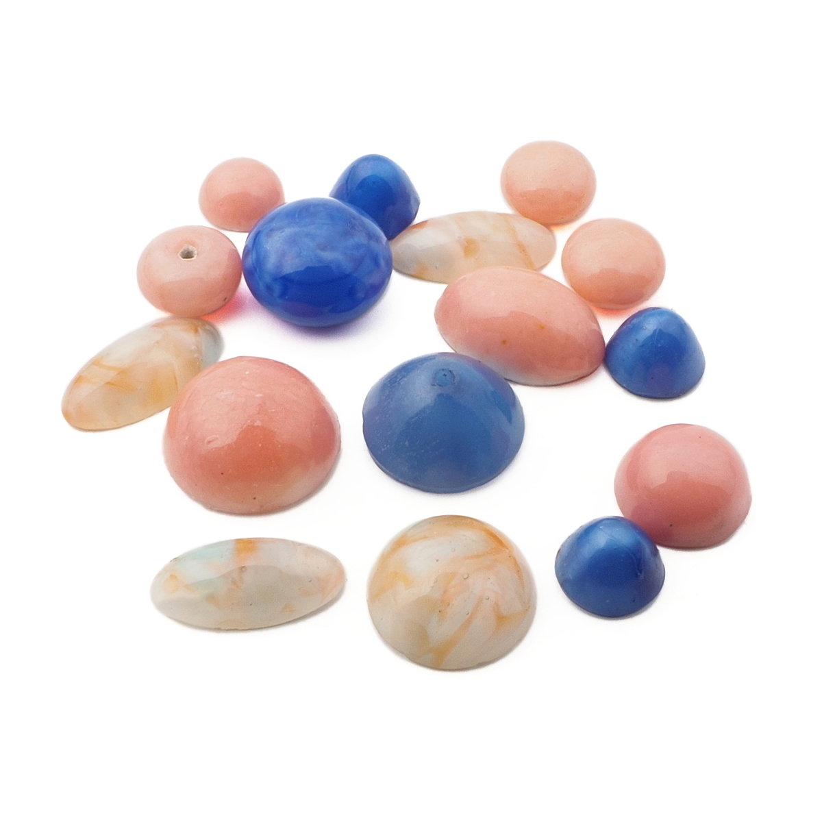 Lot (16) Czech vintage blue pink glass cabochons headpin beads