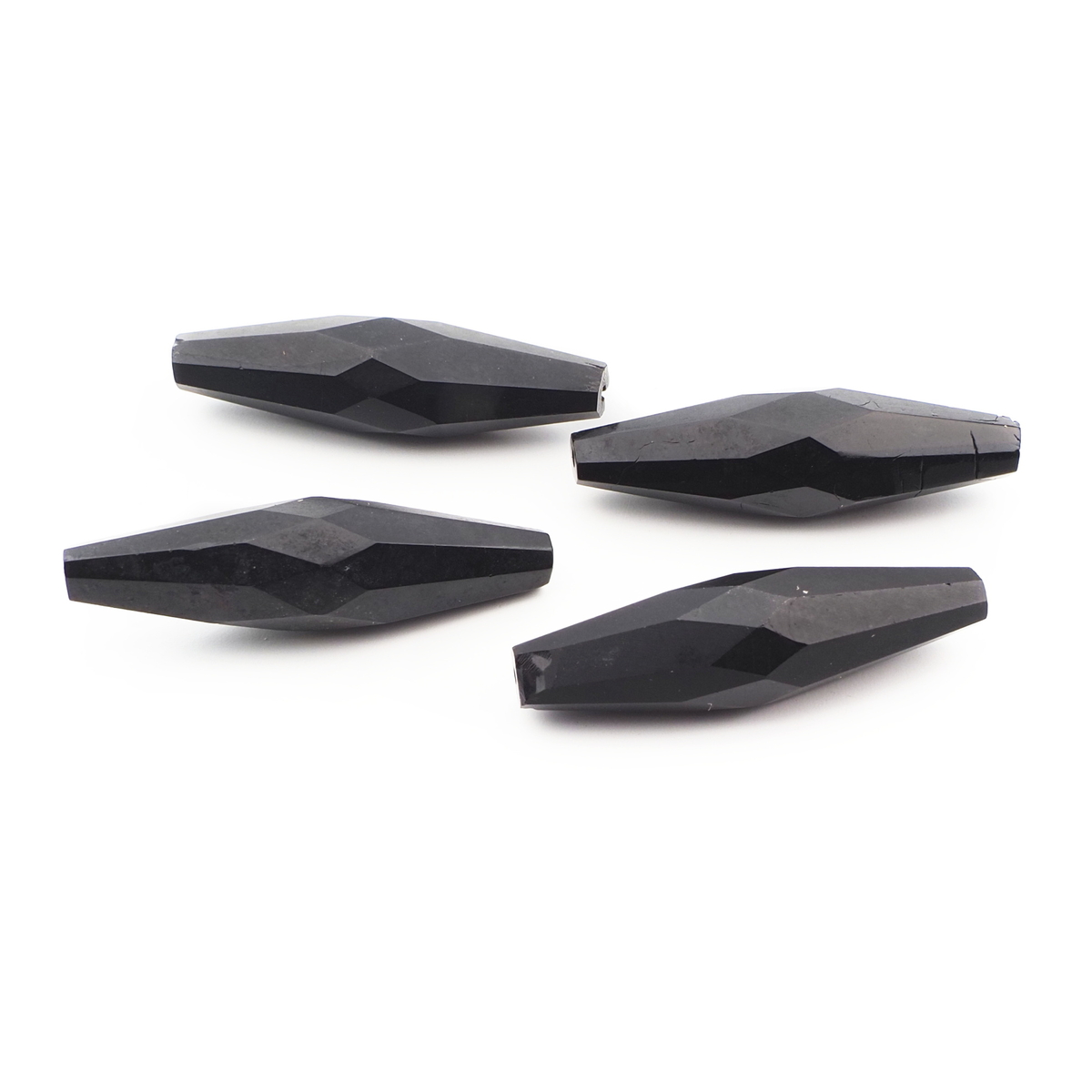 Lot (4) Czech antique oval faceted black glass beads 35mm