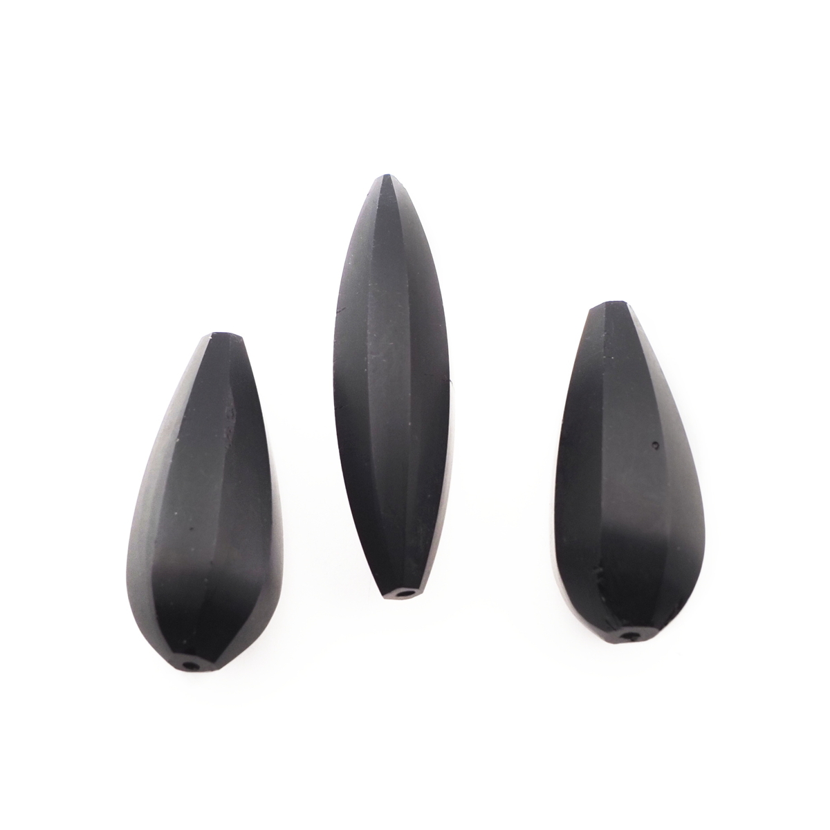 Lot (3) Czech antique teardrop oval melon faceted black glass beads