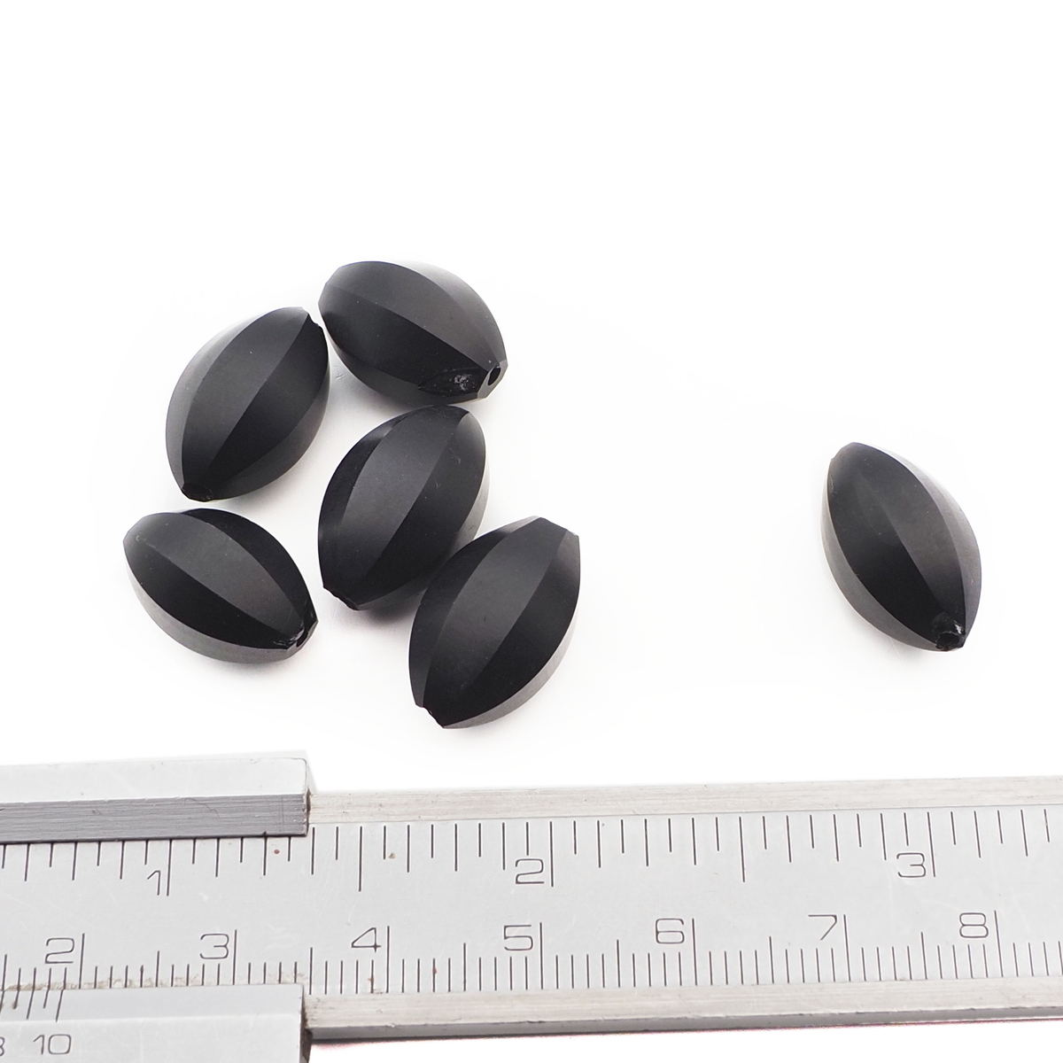 Lot (6) Czech antique oval melon faceted black glass beads