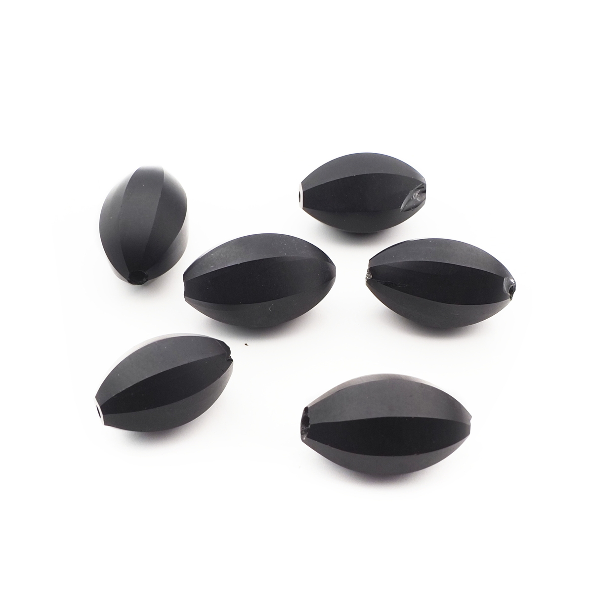 Lot (6) Czech antique oval melon faceted black glass beads