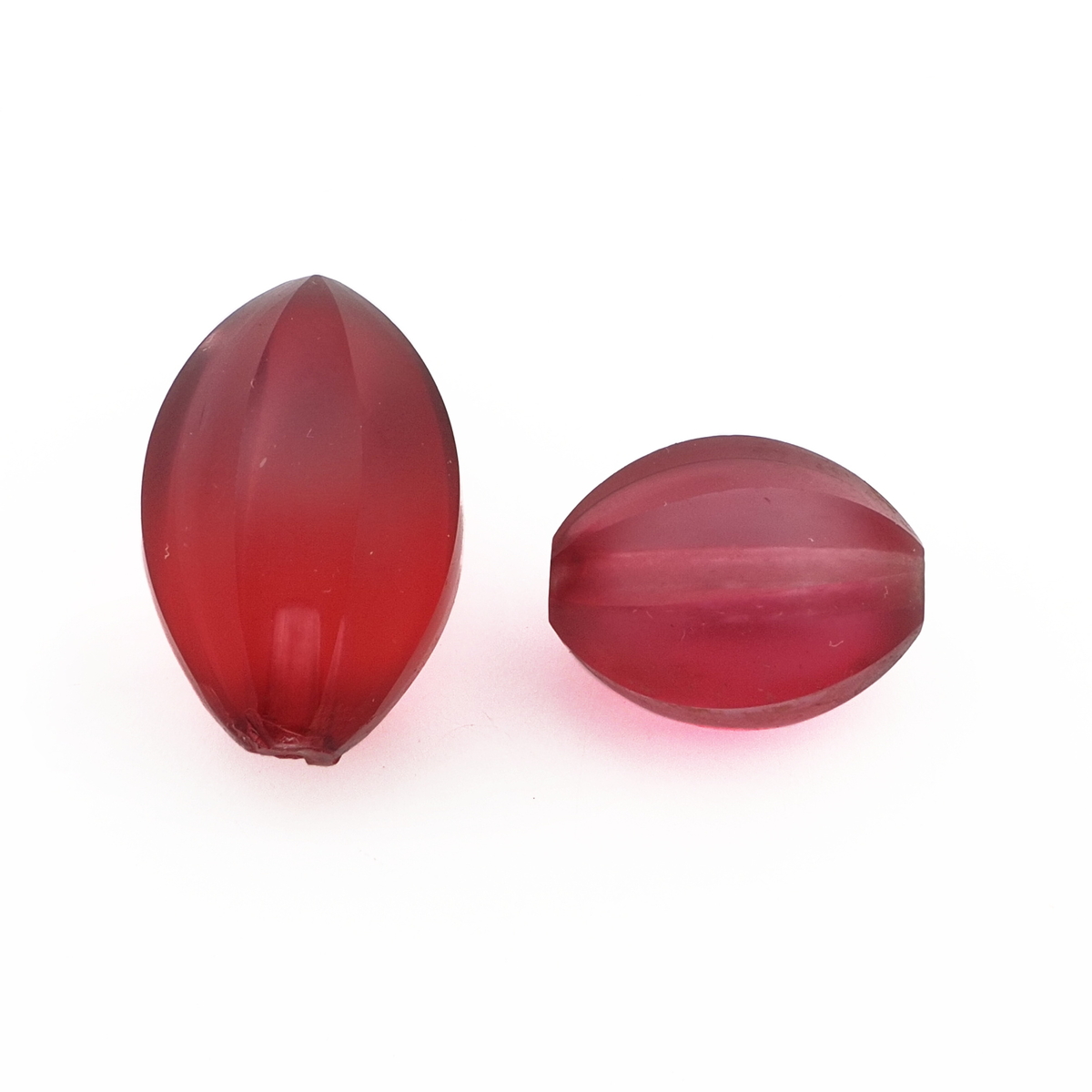 Lot (2) Czech antique oval melon faceted cranberry pink glass beads headpin