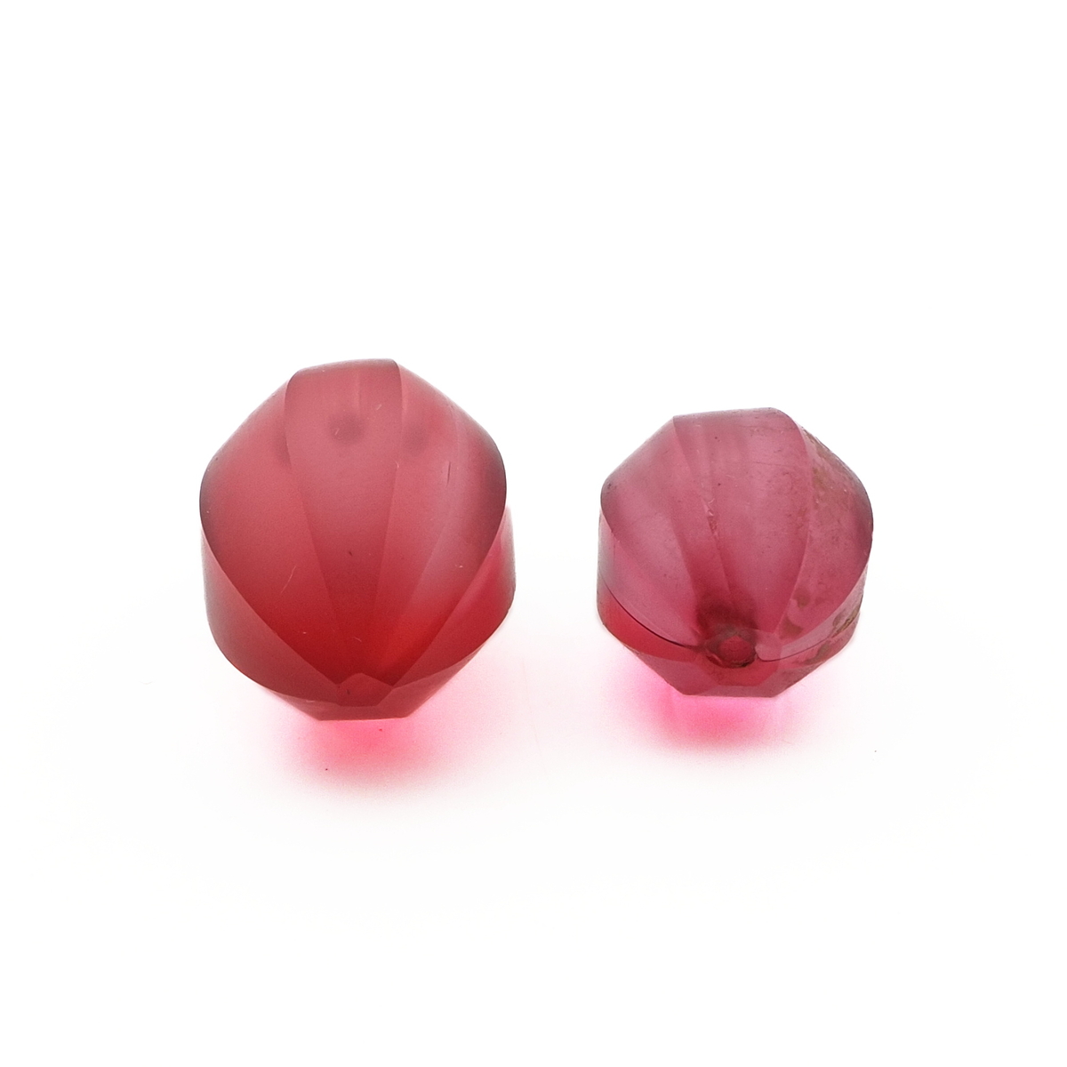 Lot (2) Czech antique oval melon faceted cranberry pink glass beads headpin