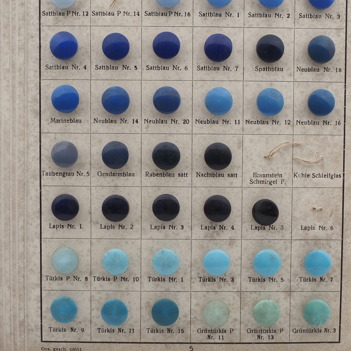 Sample card (50) vintage Czech glass buttons blues Joseph Riedel Polaun 1935