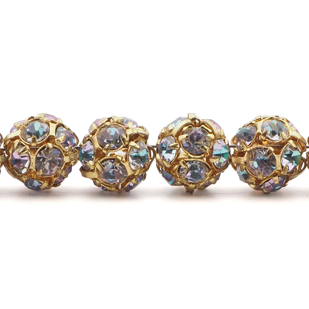 Rhinestone gold tone metal ball beads 10 mm Lt. Vitrail Rainbow pink blue Czech glass lot 12pcs