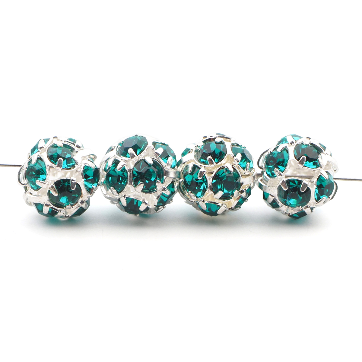 Rhinestone silver tone metal ball beads 10 mm Blue Zircon Czech glass lot 12pcs