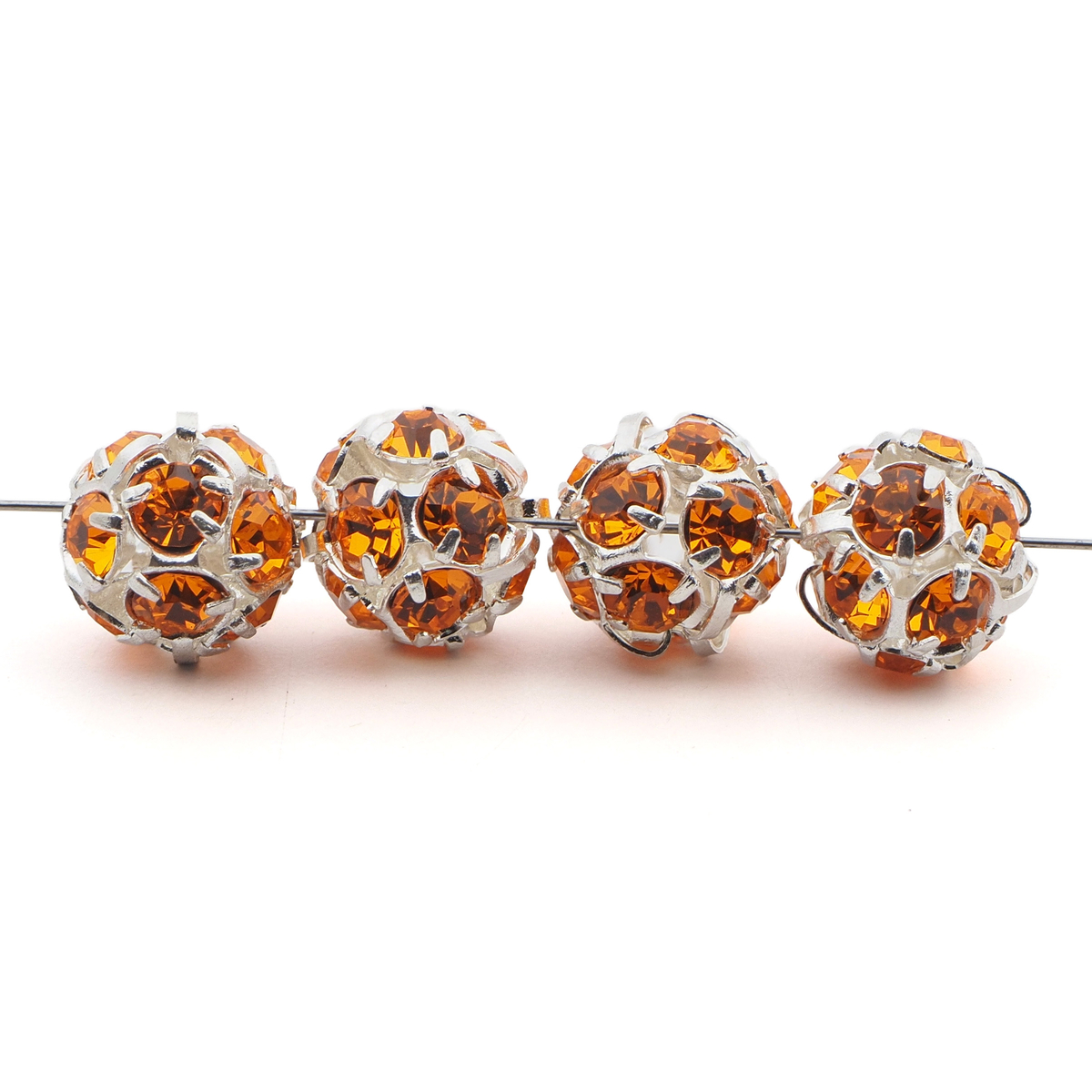 Rhinestone silver tone metal ball beads 10 mm Orange Sun Czech glass lot 16pcs