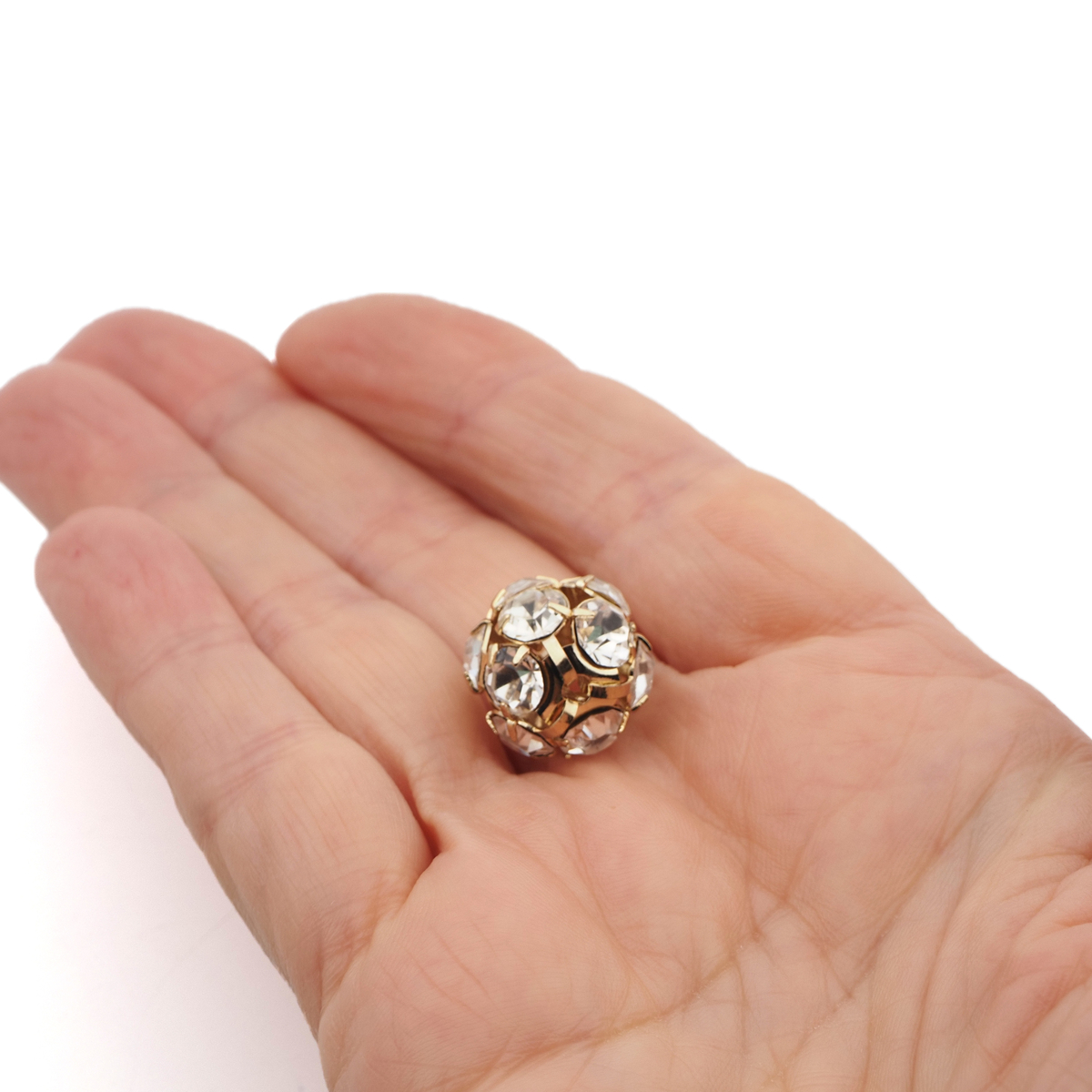 Rhinestone gold tone ball bead 16 mm Clear Crystal Czech glass lot 1pcs