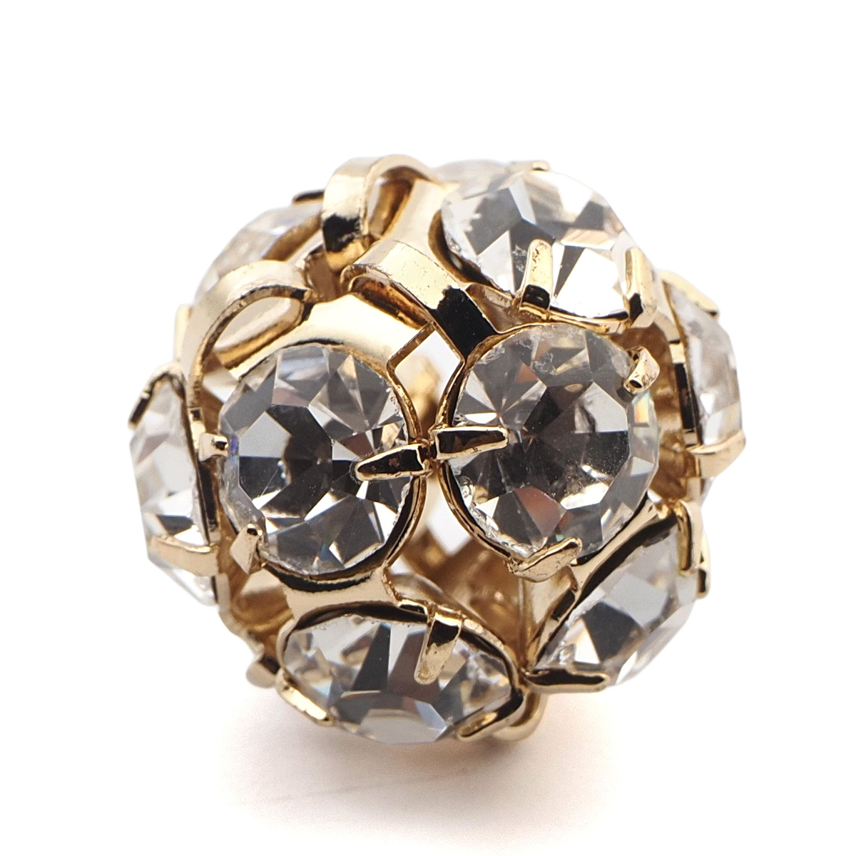 Rhinestone gold tone ball bead 16 mm Clear Crystal Czech glass lot 1pcs