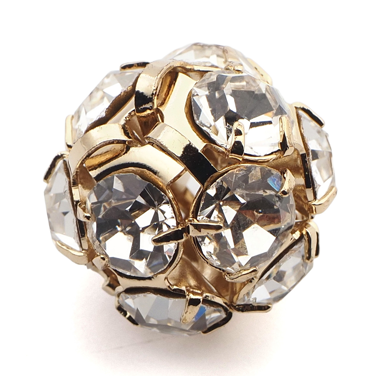 Rhinestone gold tone ball bead 16 mm Clear Crystal Czech glass lot 1pcs