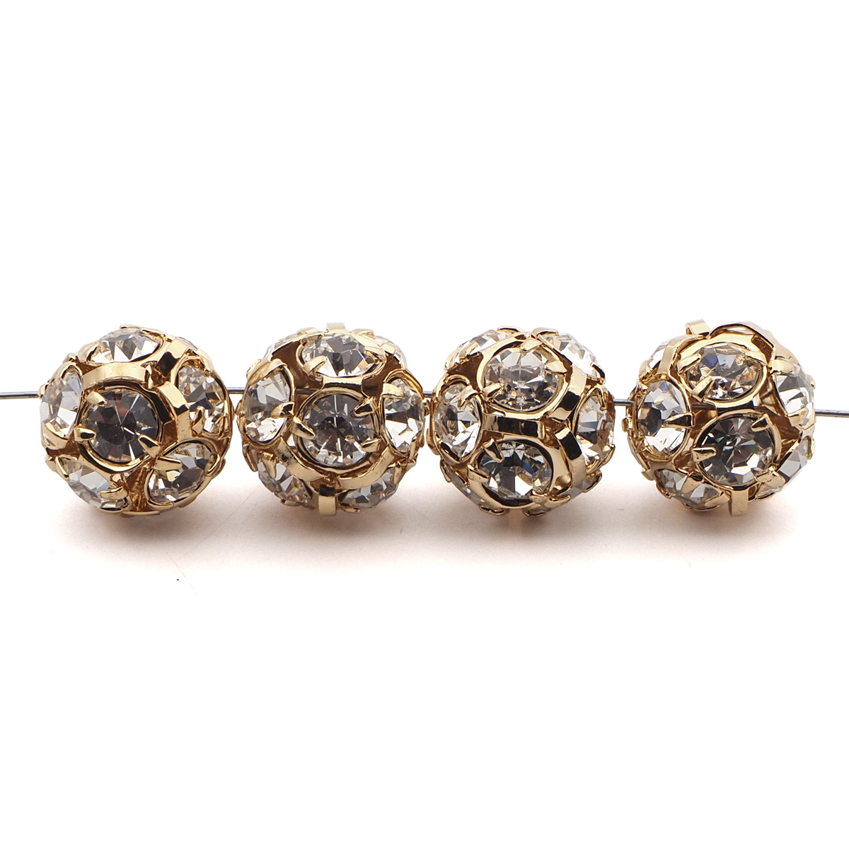 Rhinestone gold tone ball beads 12 mm Clear Crystal Czech glass lot 11pcs