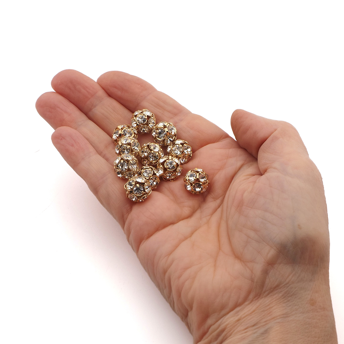 Rhinestone gold tone ball beads 12 mm Clear Crystal Czech glass lot 11pcs
