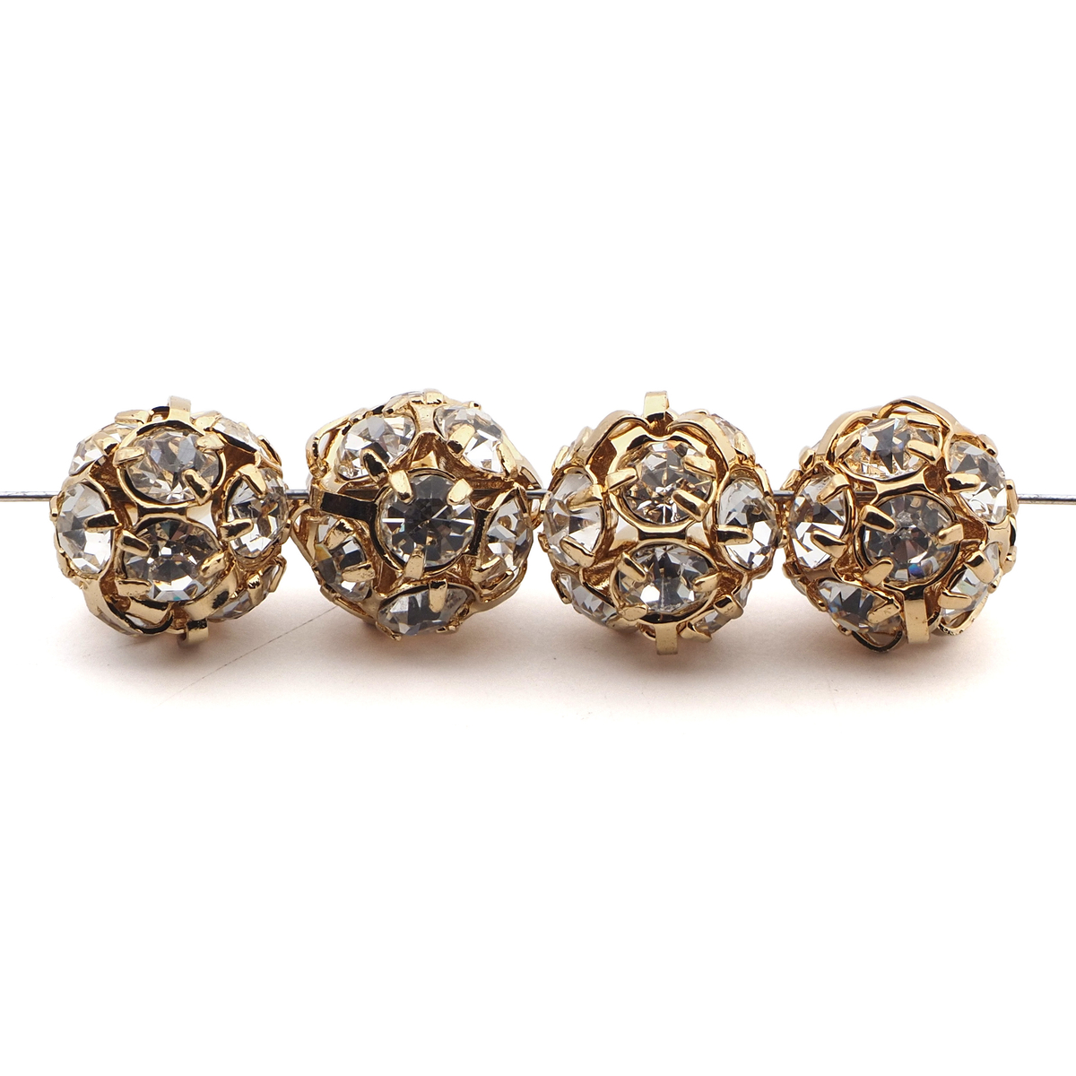 Rhinestone gold tone ball beads 10 mm Clear Crystal Czech glass lot 12pcs